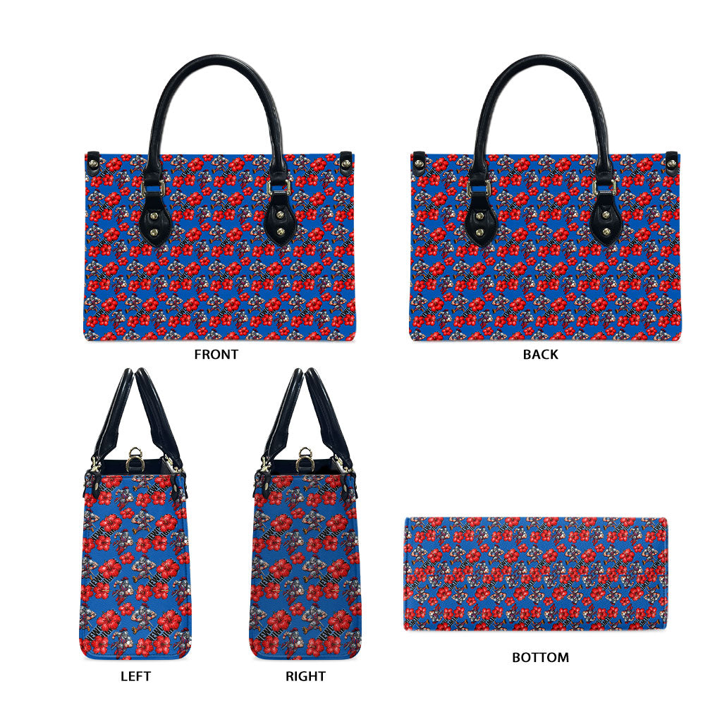 Newcastle Knights Leather Bag Tropical Hibiscus Floral Seamless Rugby Mascot
