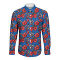 Newcastle Knights Long Sleeve Button Shirt Tropical Hibiscus Floral Seamless Rugby Mascot
