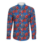Newcastle Knights Long Sleeve Button Shirt Tropical Hibiscus Floral Seamless Rugby Mascot