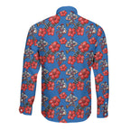 Newcastle Knights Long Sleeve Button Shirt Tropical Hibiscus Floral Seamless Rugby Mascot