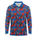 Newcastle Knights Long Sleeve Polo Shirt Tropical Hibiscus Floral Seamless Rugby Mascot