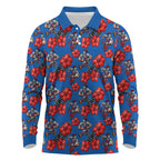 Newcastle Knights Long Sleeve Polo Shirt Tropical Hibiscus Floral Seamless Rugby Mascot