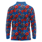 Newcastle Knights Long Sleeve Polo Shirt Tropical Hibiscus Floral Seamless Rugby Mascot