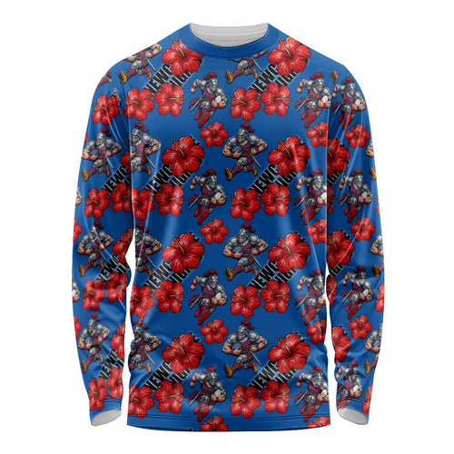 Newcastle Knights Long Sleeve Shirt Tropical Hibiscus Floral Seamless Rugby Mascot