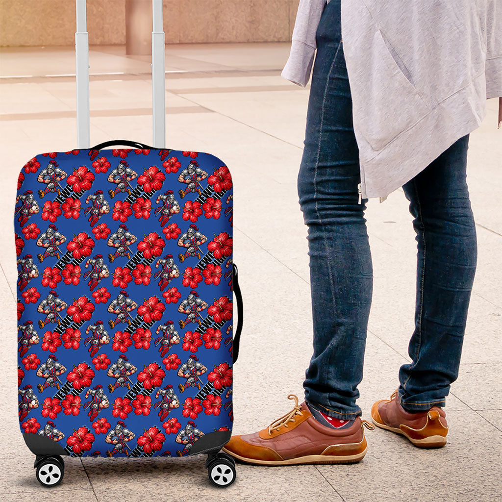 Newcastle Knights Luggage Cover Tropical Hibiscus Floral Seamless Rugby Mascot