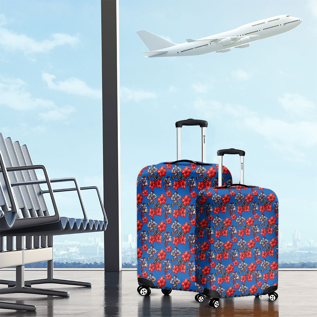 Newcastle Knights Luggage Cover Tropical Hibiscus Floral Seamless Rugby Mascot