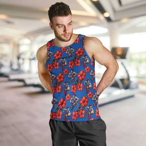 Newcastle Knights Men Tank Top Tropical Hibiscus Floral Seamless Rugby Mascot