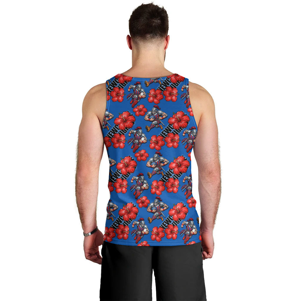Newcastle Knights Men Tank Top Tropical Hibiscus Floral Seamless Rugby Mascot