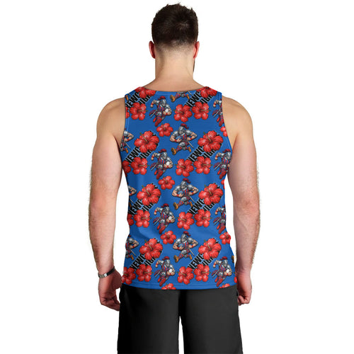 Newcastle Knights Men Tank Top Tropical Hibiscus Floral Seamless Rugby Mascot