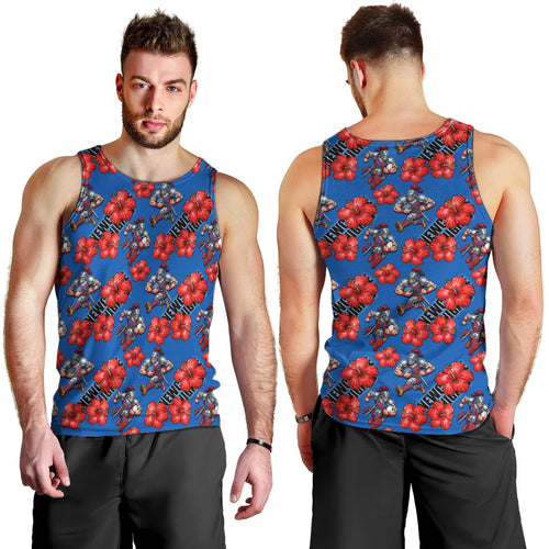 Newcastle Knights Men Tank Top Tropical Hibiscus Floral Seamless Rugby Mascot