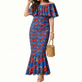 Newcastle Knights Mermaid Dress Tropical Hibiscus Floral Seamless Rugby Mascot
