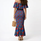 Newcastle Knights Mermaid Dress Tropical Hibiscus Floral Seamless Rugby Mascot