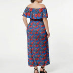 Newcastle Knights Off Shoulder Maxi Dress Tropical Hibiscus Floral Seamless Rugby Mascot