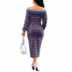 Newcastle Knights Off The Shoulder Long Sleeve Dress Tropical Hibiscus Floral Seamless Rugby Mascot