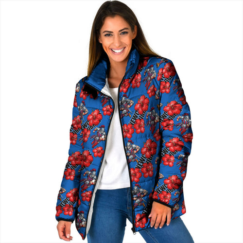 Newcastle Knights Padded Jacket Tropical Hibiscus Floral Seamless Rugby Mascot