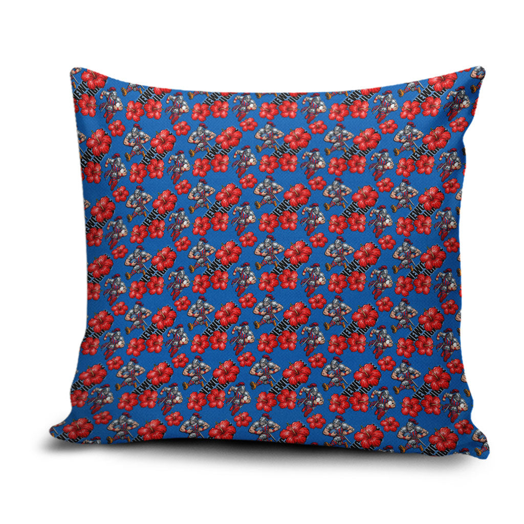 Newcastle Knights Pillow Cover Tropical Hibiscus Floral Seamless Rugby Mascot