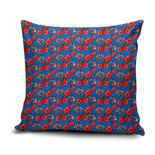 Newcastle Knights Pillow Cover Tropical Hibiscus Floral Seamless Rugby Mascot