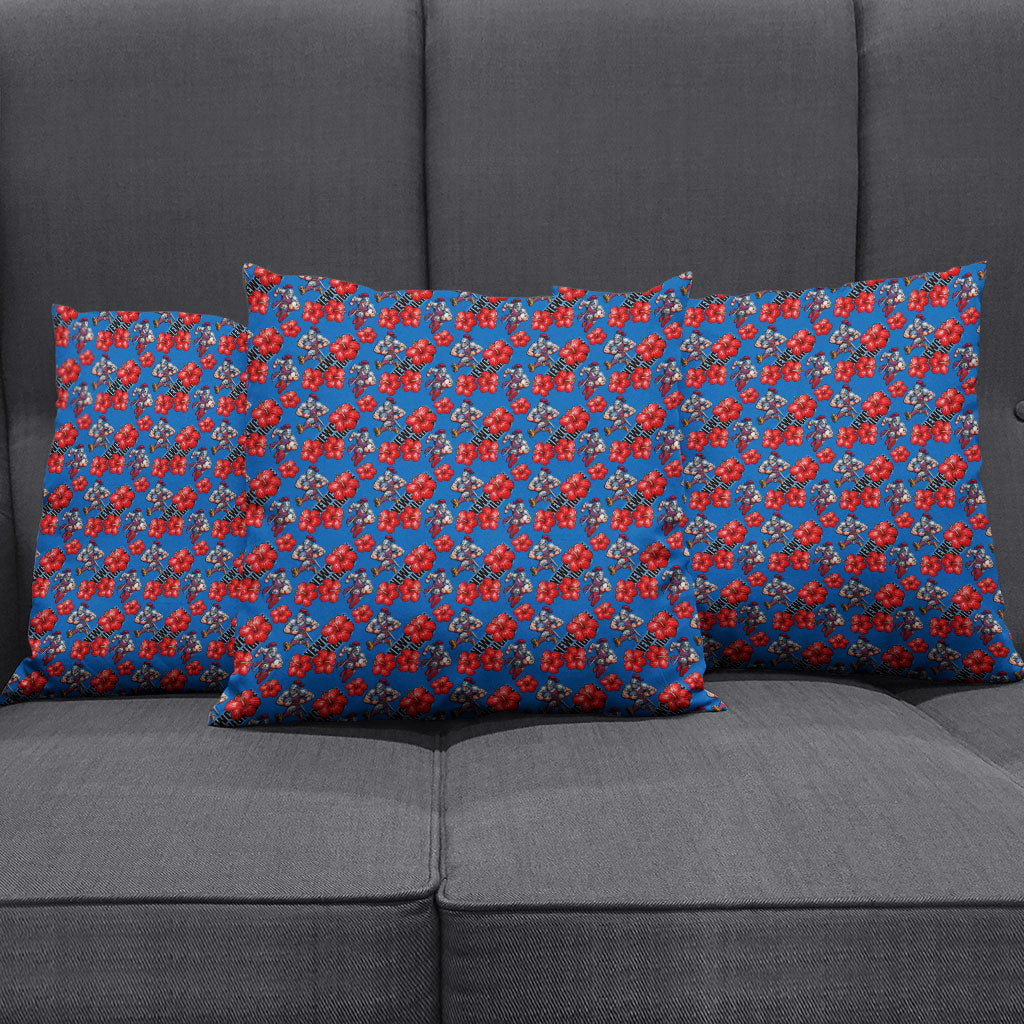 Newcastle Knights Pillow Cover Tropical Hibiscus Floral Seamless Rugby Mascot