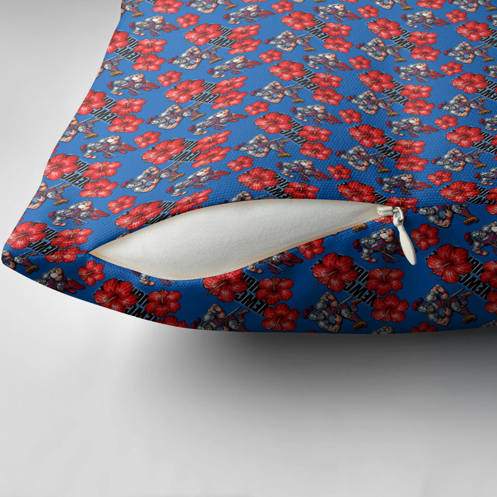 Newcastle Knights Pillow Cover Tropical Hibiscus Floral Seamless Rugby Mascot