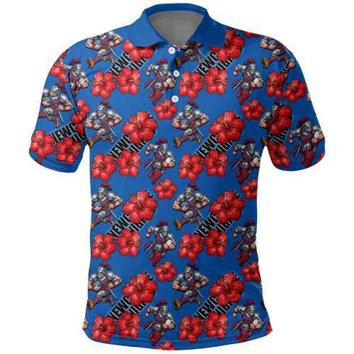 Newcastle Knights Polo Shirt Tropical Hibiscus Floral Seamless Rugby Mascot