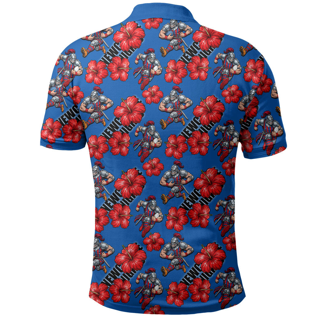 Newcastle Knights Polo Shirt Tropical Hibiscus Floral Seamless Rugby Mascot