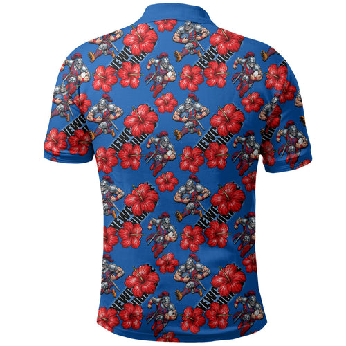 Newcastle Knights Polo Shirt Tropical Hibiscus Floral Seamless Rugby Mascot