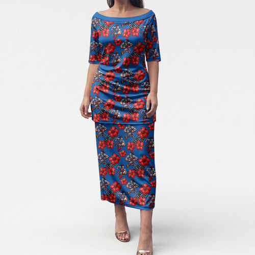 Newcastle Knights Puletasi Tropical Hibiscus Floral Seamless Rugby Mascot