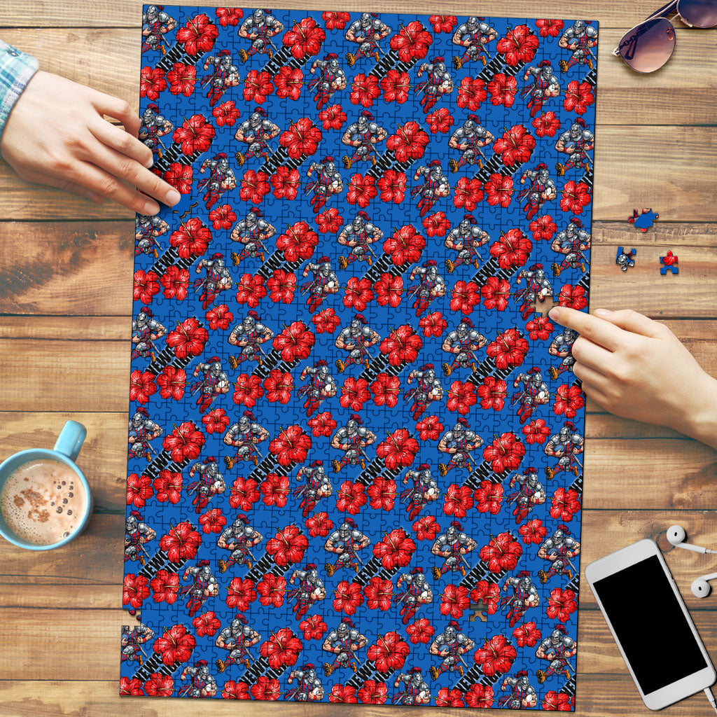 Newcastle Knights Puzzle Tropical Hibiscus Floral Seamless Rugby Mascot