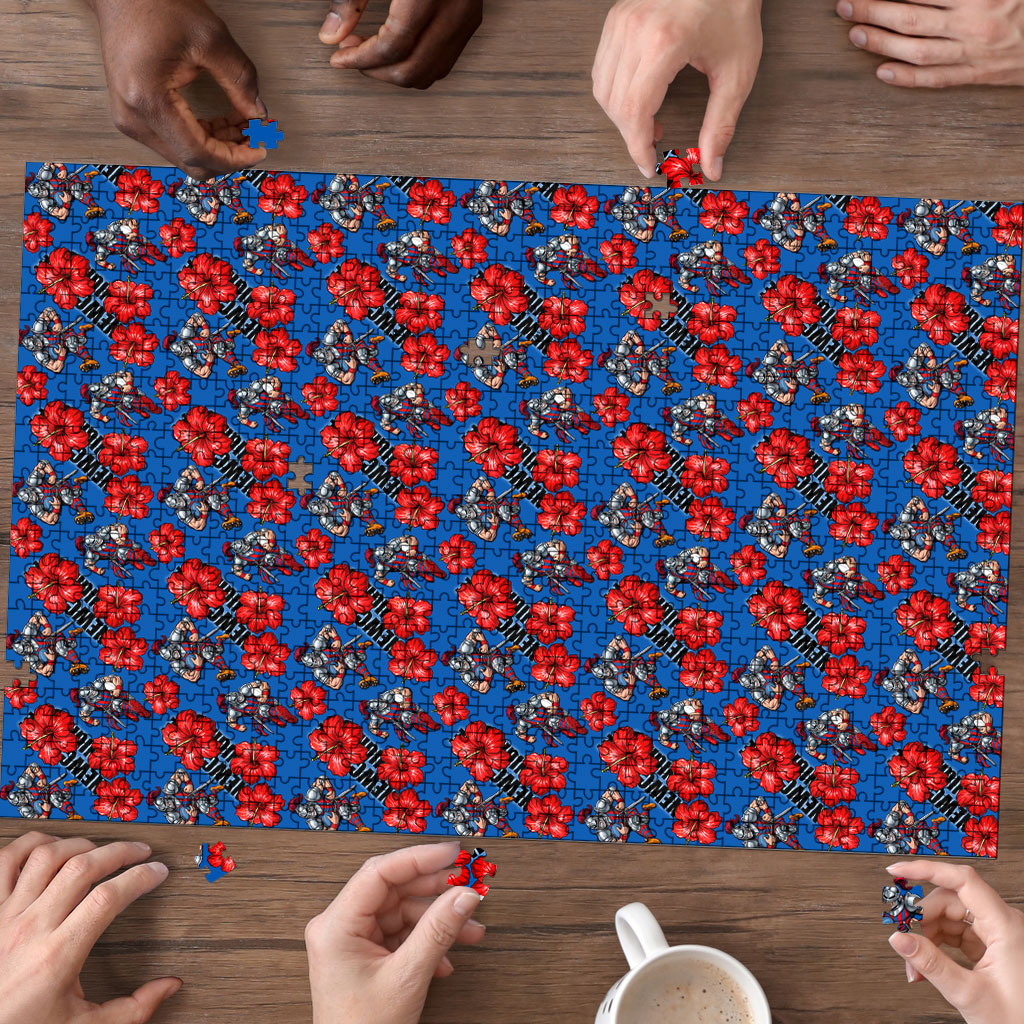 Newcastle Knights Puzzle Tropical Hibiscus Floral Seamless Rugby Mascot