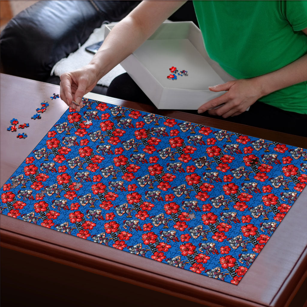 Newcastle Knights Puzzle Tropical Hibiscus Floral Seamless Rugby Mascot