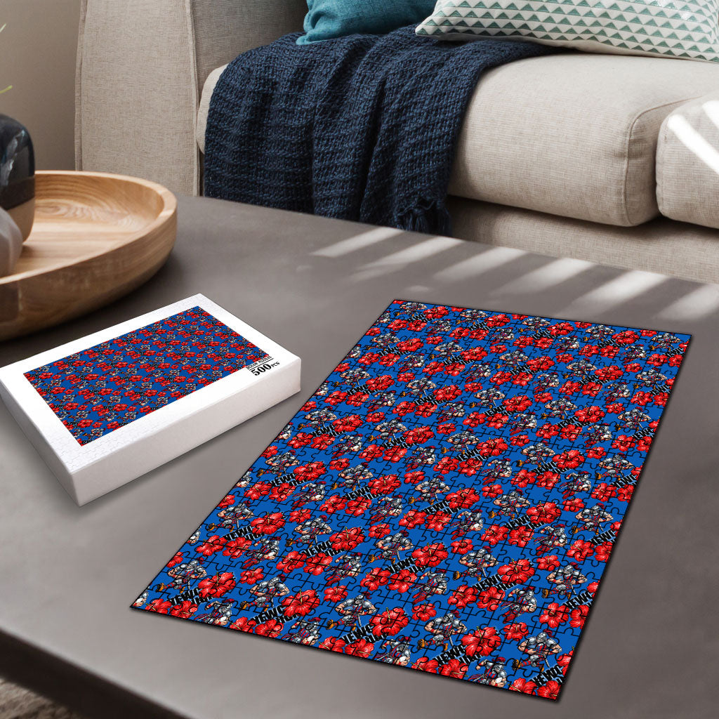 Newcastle Knights Puzzle Tropical Hibiscus Floral Seamless Rugby Mascot