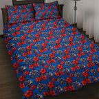 Newcastle Knights Quilt Bed Set Tropical Hibiscus Floral Seamless Rugby Mascot
