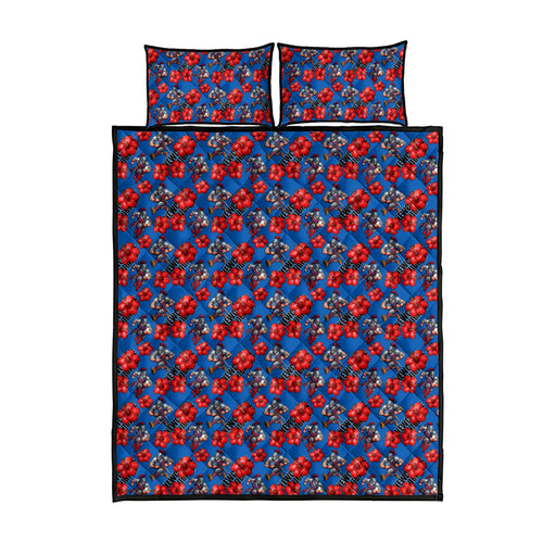 Newcastle Knights Quilt Bed Set Tropical Hibiscus Floral Seamless Rugby Mascot