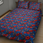 Newcastle Knights Quilt Bed Set Tropical Hibiscus Floral Seamless Rugby Mascot