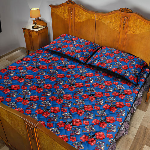 Newcastle Knights Quilt Bed Set Tropical Hibiscus Floral Seamless Rugby Mascot