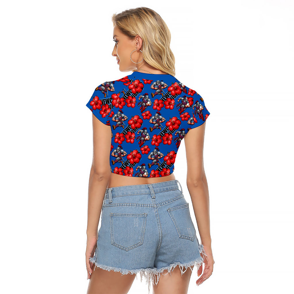 Newcastle Knights Raglan Cropped T Shirt Tropical Hibiscus Floral Seamless Rugby Mascot