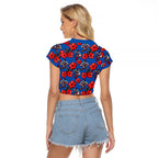 Newcastle Knights Raglan Cropped T Shirt Tropical Hibiscus Floral Seamless Rugby Mascot