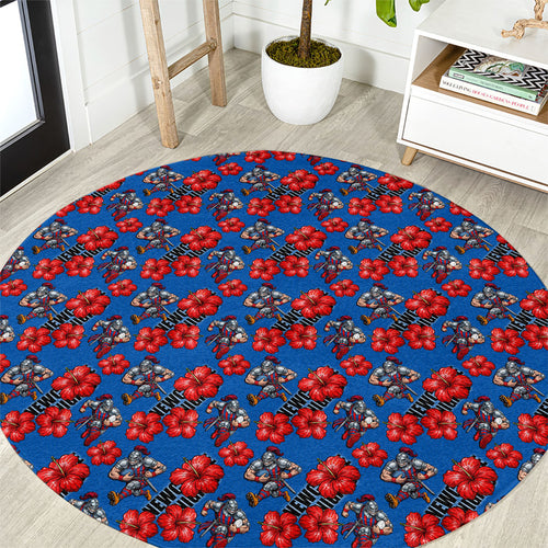 Newcastle Knights Round Carpet Tropical Hibiscus Floral Seamless Rugby Mascot
