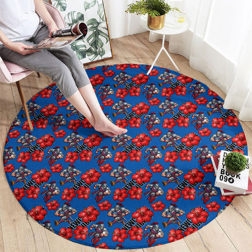 Newcastle Knights Round Carpet Tropical Hibiscus Floral Seamless Rugby Mascot