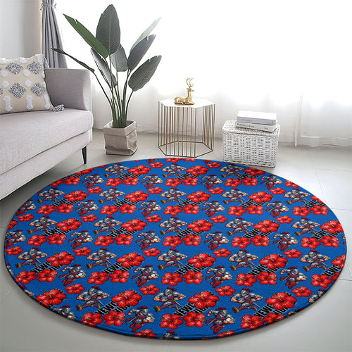 Newcastle Knights Round Carpet Tropical Hibiscus Floral Seamless Rugby Mascot