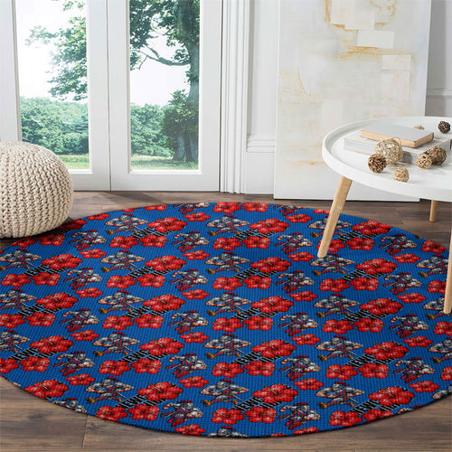 Newcastle Knights Round Carpet Tropical Hibiscus Floral Seamless Rugby Mascot