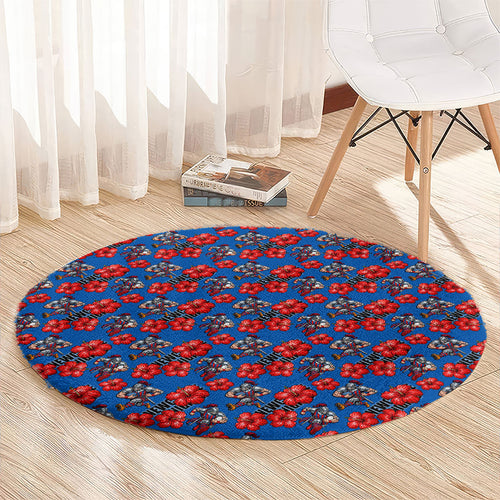 Newcastle Knights Round Carpet Tropical Hibiscus Floral Seamless Rugby Mascot