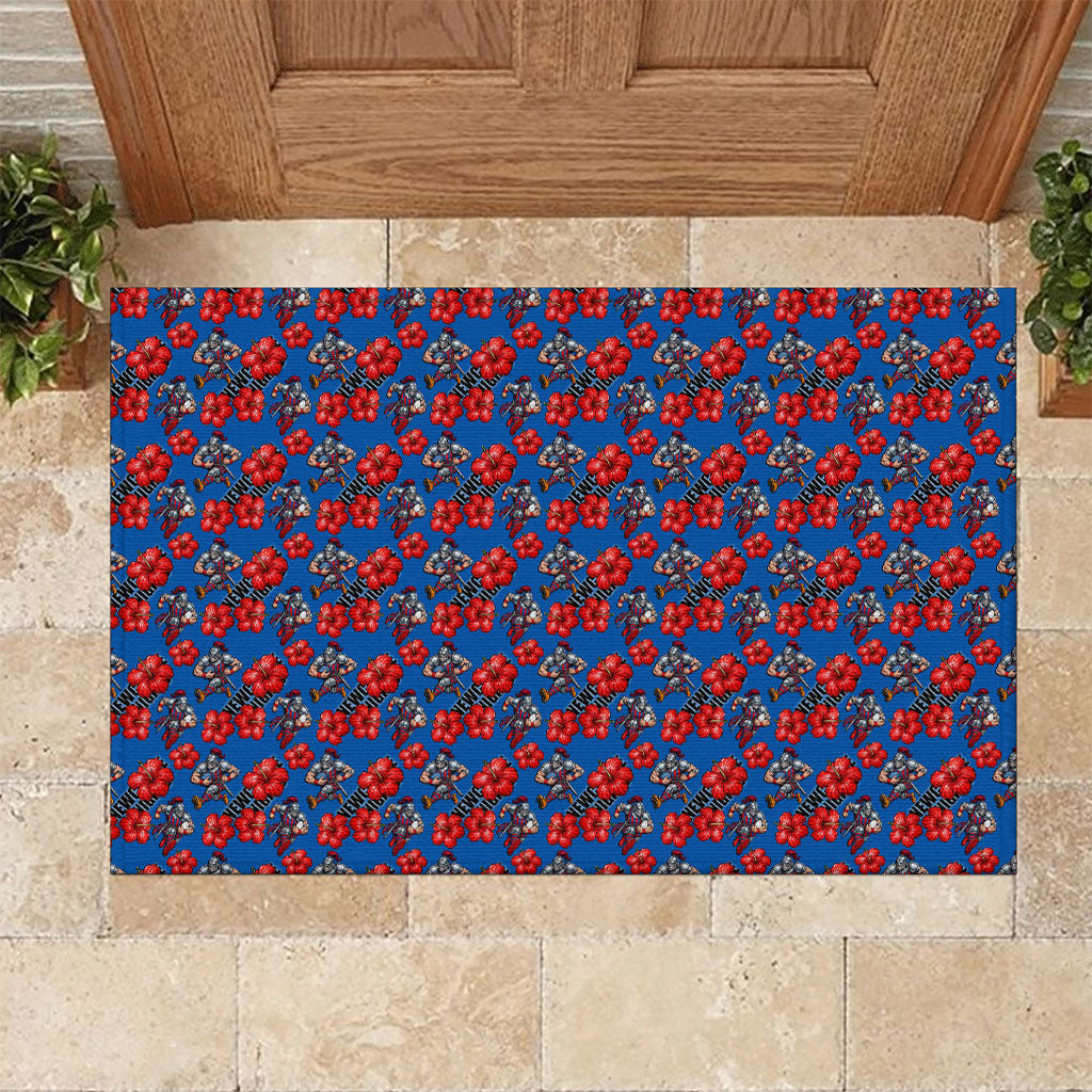 Newcastle Knights Rubber Doormat Tropical Hibiscus Floral Seamless Rugby Mascot