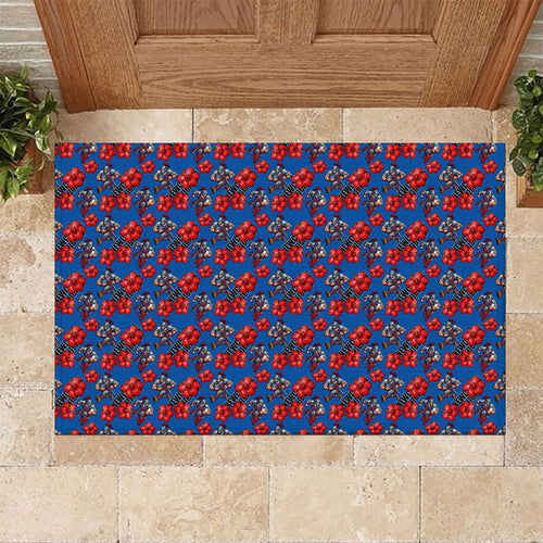 Newcastle Knights Rubber Doormat Tropical Hibiscus Floral Seamless Rugby Mascot