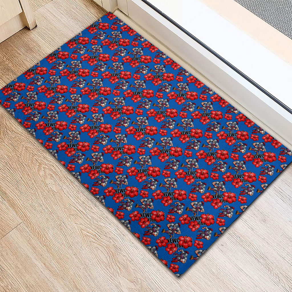 Newcastle Knights Rubber Doormat Tropical Hibiscus Floral Seamless Rugby Mascot