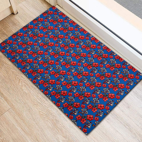 Newcastle Knights Rubber Doormat Tropical Hibiscus Floral Seamless Rugby Mascot