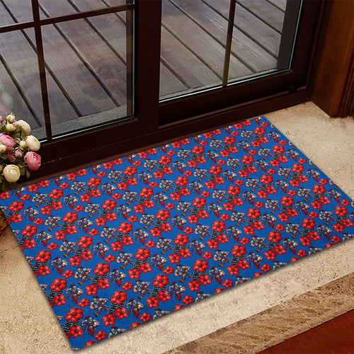 Newcastle Knights Rubber Doormat Tropical Hibiscus Floral Seamless Rugby Mascot
