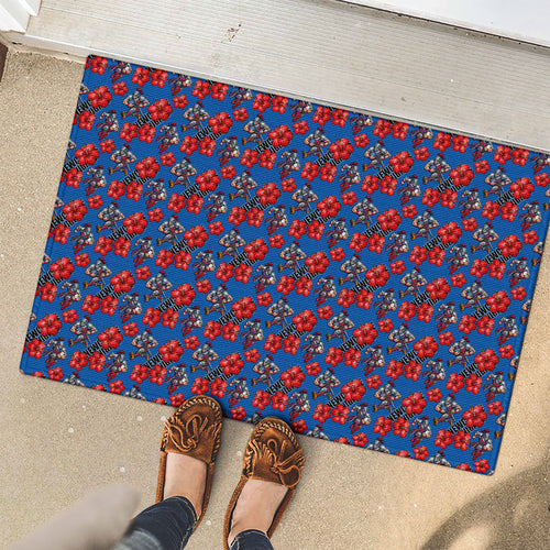 Newcastle Knights Rubber Doormat Tropical Hibiscus Floral Seamless Rugby Mascot