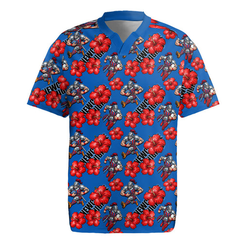 Newcastle Knights Rugby Jersey Tropical Hibiscus Floral Seamless Rugby Mascot