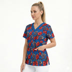 Newcastle Knights Scrub Top Tropical Hibiscus Floral Seamless Rugby Mascot